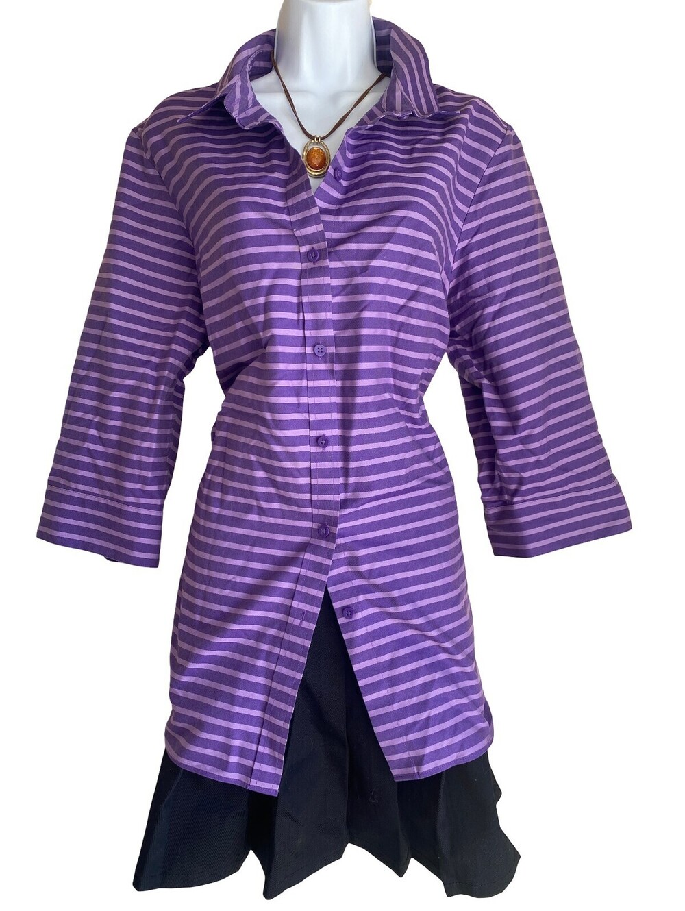 Vintage Coldwater Creek Plus 2X Purple Striped Button Up Tunic Blouse Whimsigoth
